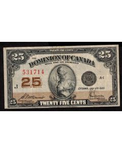 1923 Canada 25 Cent banknote McCavour Saunders 531714 DC-25c VF