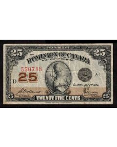 1923 Canada 25 Cent banknote McCavour Saunders 550748 DC-25c VF