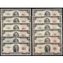 12 X 1953 USA RED SEAL $2 notes Series 1953 A B C FR-1500-01-02-03 VF to VF+