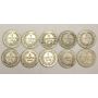 10x Netherlands 5 Cents silver coins 6x1850 1x1855 3x1869 10-coins 