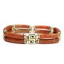 14K Yellow Gold Orange Brown Jade Bracelet 12 Bars Appraisal $2,800