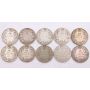 1911 12 14 16 17 18 19 20 29 & 1931 Canada 50 cents 10-coins G to F