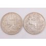 1931 and 1932 Czechoslovakia 10 Korun silver coins 