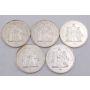 5x France 50 Franc silver coins 2x1974 2x1976 1x1978