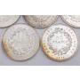 5x France 50 Franc silver coins 2x1974 2x1976 1x1978