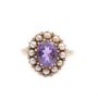 Alexandrite-like synthetic Spinel w/seed pearls 10k  yellow gold ring 