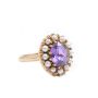 Alexandrite-like synthetic Spinel w/seed pearls 10k  yellow gold ring 