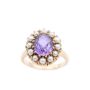 Alexandrite-like synthetic Spinel w/seed pearls 10k  yellow gold ring 