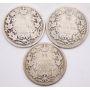 1902H 1903 1904 Canada 25 cents King Edward VII 3-coins AG-G