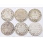 6x 1910 Canada 25 cents Edward VII 6-coins GOOD or better