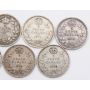 9X Canada 5 cents 1911 12 13 14 16 17 18 19 1920 9-coins VG or better