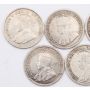 9X Canada 5 cents 1911 12 13 14 16 17 18 19 1920 9-coins VG or better