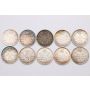 Canada 5 cents silver coins complete date set 1911 to 1920 10-coins VF+ to EF