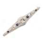 14K white gold Bar Pin Diamonds Sapphires  64x12mm  4.5 grams