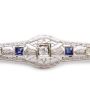 14K white gold Bar Pin Diamonds Sapphires  64x12mm  4.5 grams