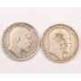 2X Great Britain silver Shillings 1907 and 1910 Edward VII circulated