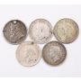 5x South Africa 3 pence silver coins 1892(hole) 1937 38 2x42 circulated