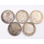5x South Africa 6 pence silver coins 1932 1937 1941 1950 1955 5-coins