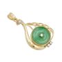 14K Yellow Gold 1.18ct Jadeite & Diamond Pendant Green & White Disk Vintage 