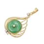14K Yellow Gold 1.18ct Jadeite & Diamond Pendant Green & White Disk Vintage 