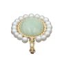 14K Yellow Gold Jadeite Pearl Pendant 6.75ct Jadeite 19 Pearls Oval Vintage