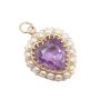 14K Yellow Gold Heart Pendant Amethyst & Cultured Pearl 4.48g