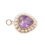 14K Yellow Gold Heart Pendant Amethyst & Cultured Pearl 4.48g