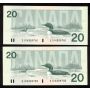 1991 Canada $20 consecutive 5-notes Theissen Crow EID4309737-41 CH UNC