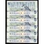 5 x 1986 Canada $10 consecutive notes Knight Thiessen ANI 8155910-17 CH UNC
