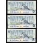 5 x 1986 Canada $10 consecutive notes Knight Thiessen ANI 8155910-17 CH UNC