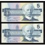 5 x 1986 Canada $10 consecutive notes Knight Thiessen ANI 8155910-17 CH UNC