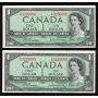 5 x Canada 1954 $1 consecutive notes Beattie Rasminsky F/P3226689-93 CH UNC