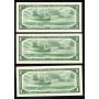 3 x Canada 1954 $1 banknotes Beattie Rasminsky all 3 have Prefix T/O Choice UNC