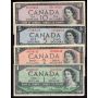 1954 Canada $1 $2 $5 $10  banknote set 4-notes F to VF