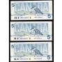21x 1986 Canada $5 consecutive notes Thiessen Crow GNP3132445-65  UNC+