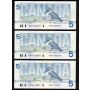 21x 1986 Canada $5 consecutive notes Thiessen Crow GNP3132445-65  UNC+