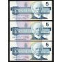 21x 1986 Canada $5 consecutive notes Thiessen Crow GNP3132445-65  UNC+