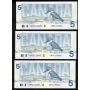 21x 1986 Canada $5 consecutive notes Thiessen Crow GNP3132445-65  UNC+