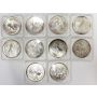 10x 1990 Australia Kookaburra 1 oz 999 Silver $5 coins 
