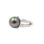 11.9mm Tahitian Black Pearl 18K wg Ring 46x Diamonds 9.3 grams Size-6 