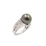11.9mm Tahitian Black Pearl 18K wg Ring 46x Diamonds 9.3 grams Size-6 