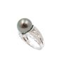 11.9mm Tahitian Black Pearl 18K wg Ring 46x Diamonds 9.3 grams Size-6 