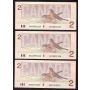 3x 1986 Canada $2 replacement banknotes BRX3395227-28+29 GEM UNC EPQ