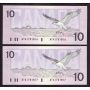 2x 1989 Canada $10 consecutive notes Theissen Crow ATA1751816-17 CH UNC