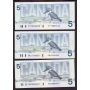 7x 1986 Canada $5 banknotes Kingfisher 7-notes all nice Uncirculated