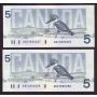 7x 1986 Canada $5 banknotes Kingfisher 7-notes all nice Uncirculated
