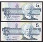 7x 1986 Canada $5 banknotes Kingfisher 7-notes all nice Uncirculated