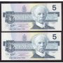 7x 1986 Canada $5 banknotes Kingfisher 7-notes all nice Uncirculated