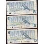 3x 1986 Canada $5 replacement notes