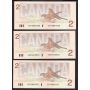 9X Canada 1986 $2 consec. replacement notes BC55cA-i EBX3883845-53 CH UNC+